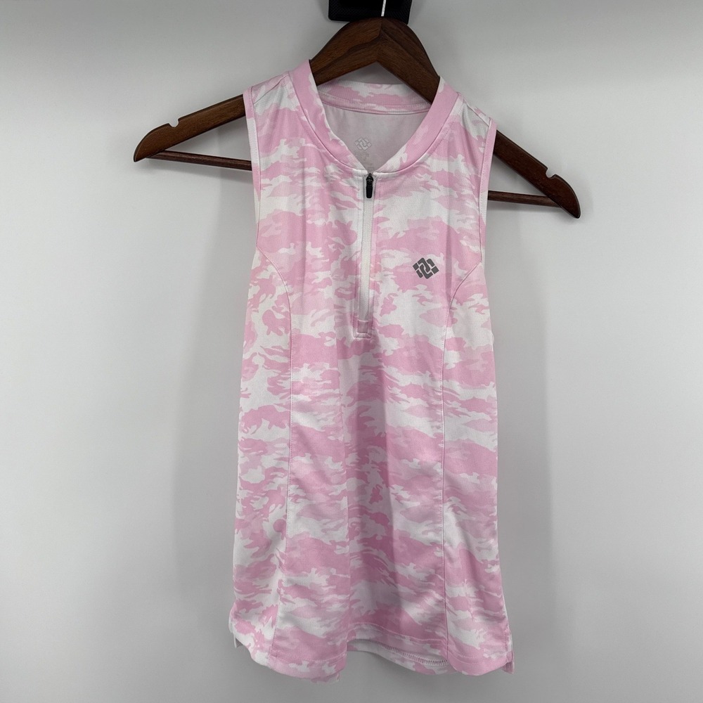 MoFiz Womens Pink Camo Quarter Zip Sleeveless Racerback Athletic Top Size Small
